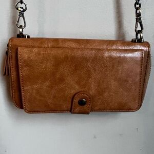 Tan Faux Leather Organizer Phone Wallet Crossbody NWOT